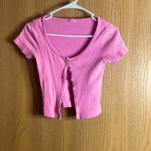 John Galt (Brandy Melville) Pink Button Up Crop Top